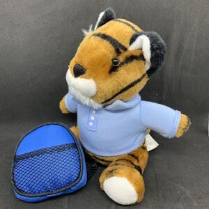 Artapower Tiger Plush w/Blue Shirt and Backpack Sits 8"